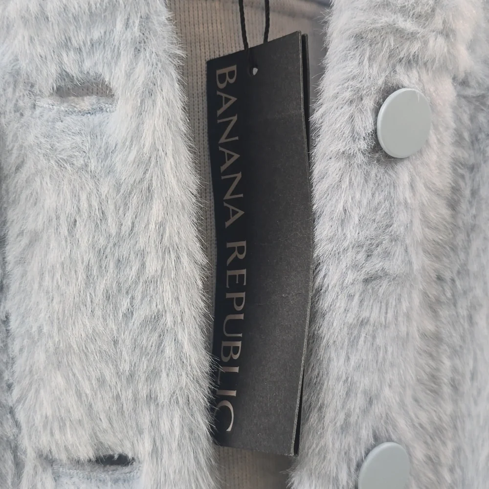 Banana Republic Light Blue Faux-Sherpa Button Jacket